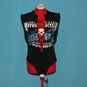Motorcycle & Letter Lace Up Bodysuit